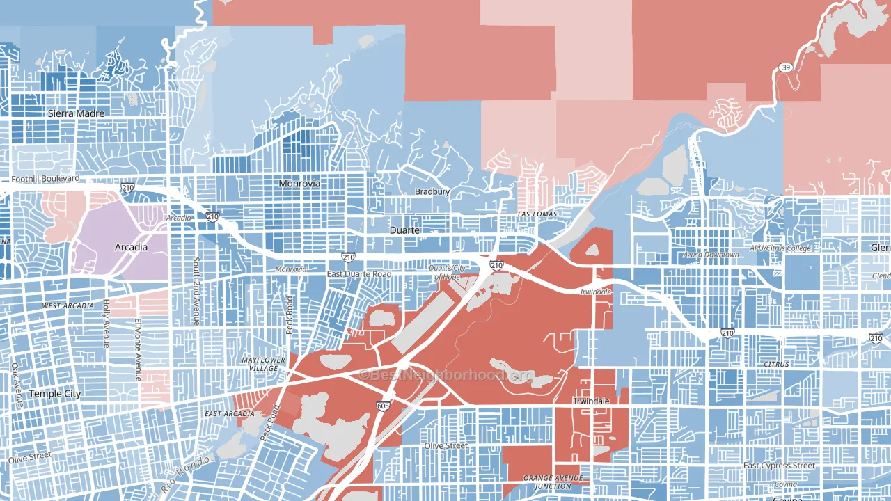 Duarte, CA block-group political-lean map