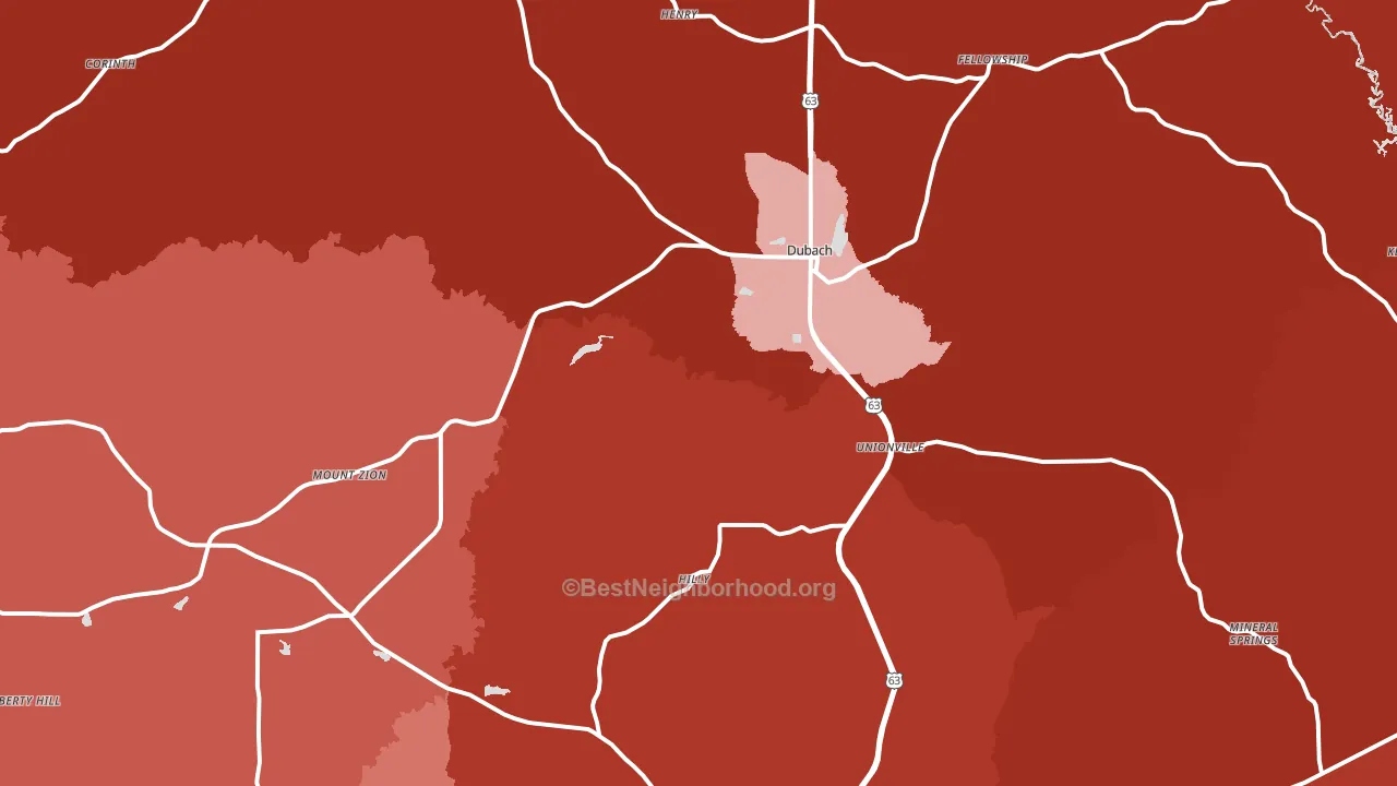 Dubach, LA block-group political-lean map