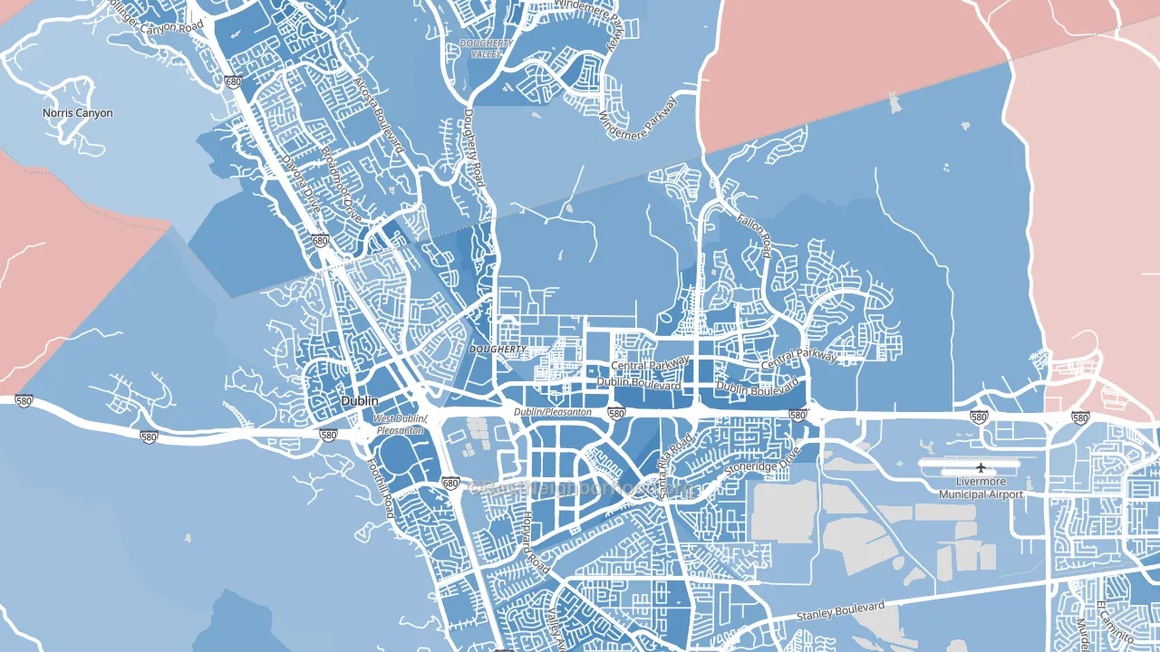 Dublin, CA block-group political-lean map
