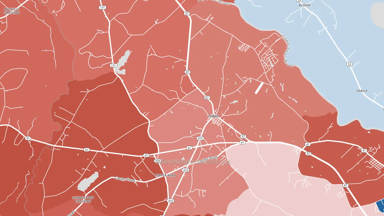 Dublin, NC block-group political-lean map