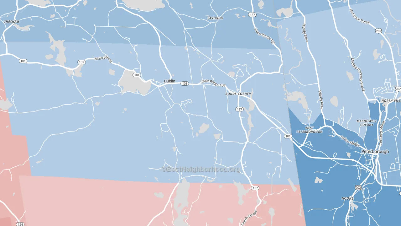 Dublin, NH block-group political-lean map