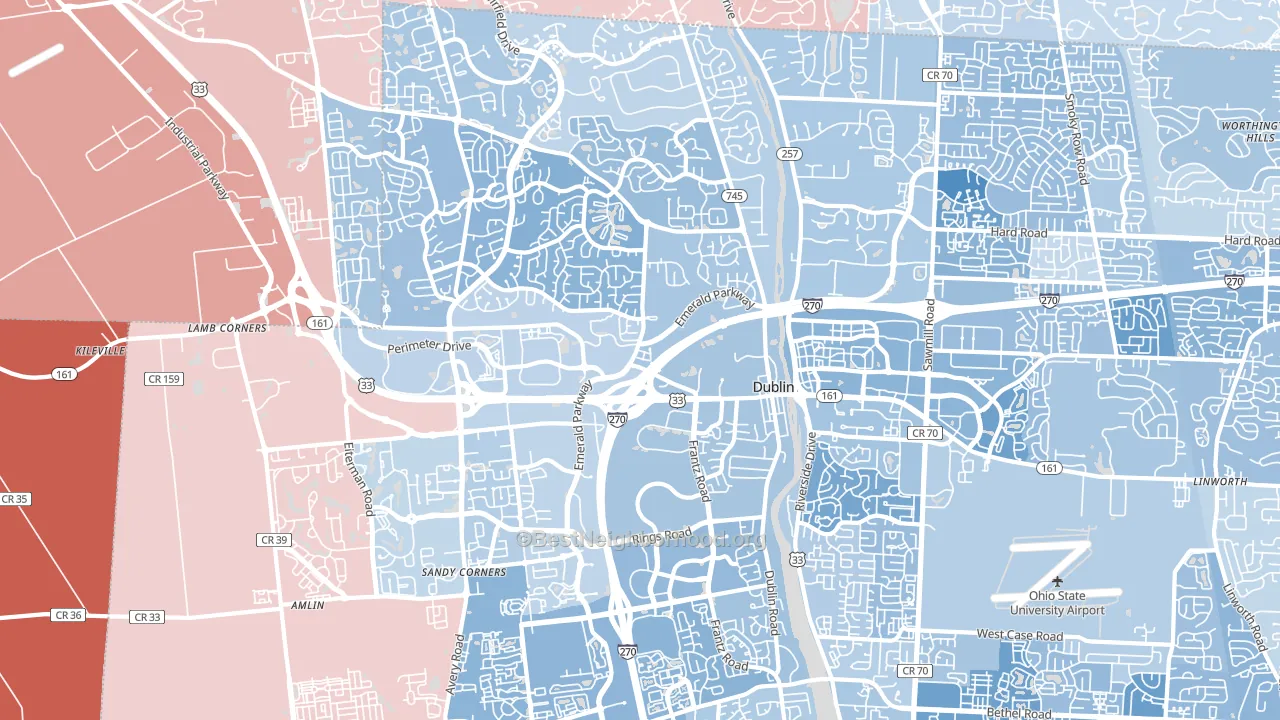 Dublin, OH block-group political-lean map