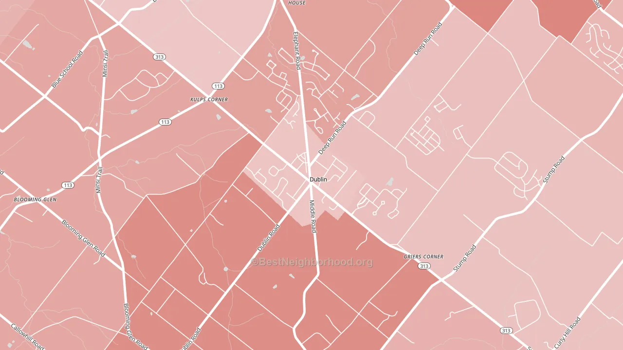 Dublin, PA block-group political-lean map