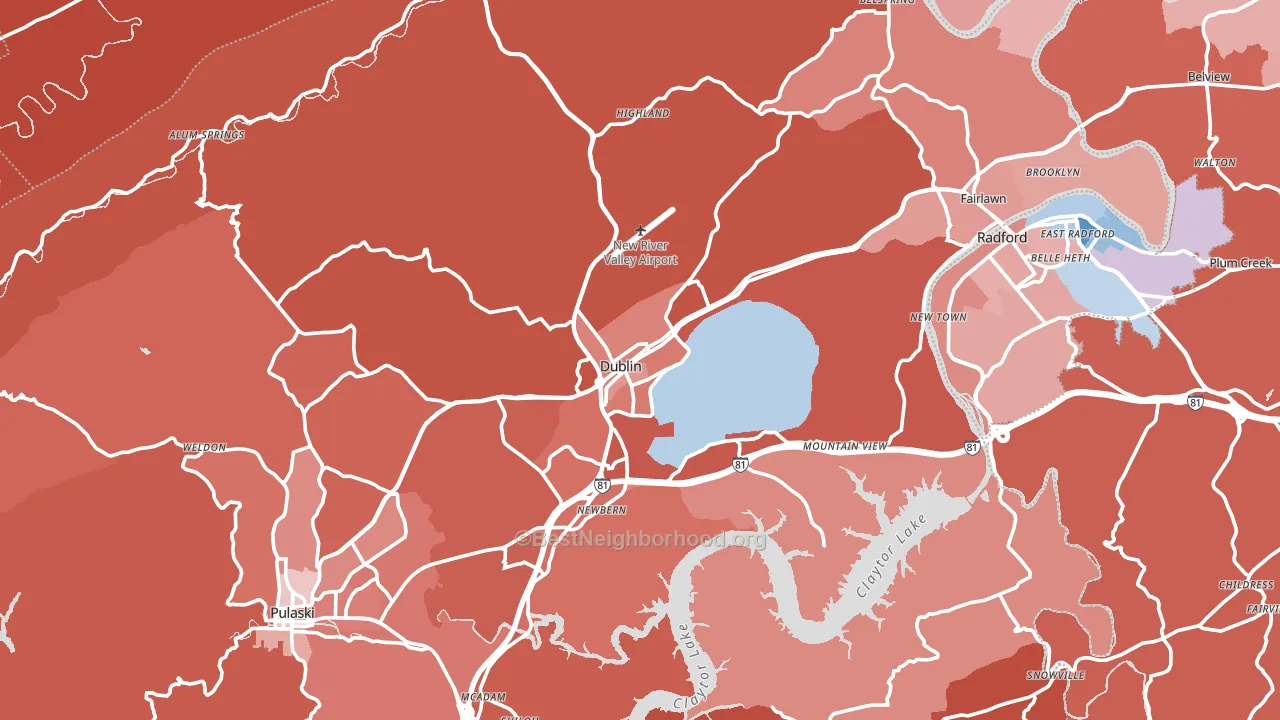 Dublin, VA block-group political-lean map