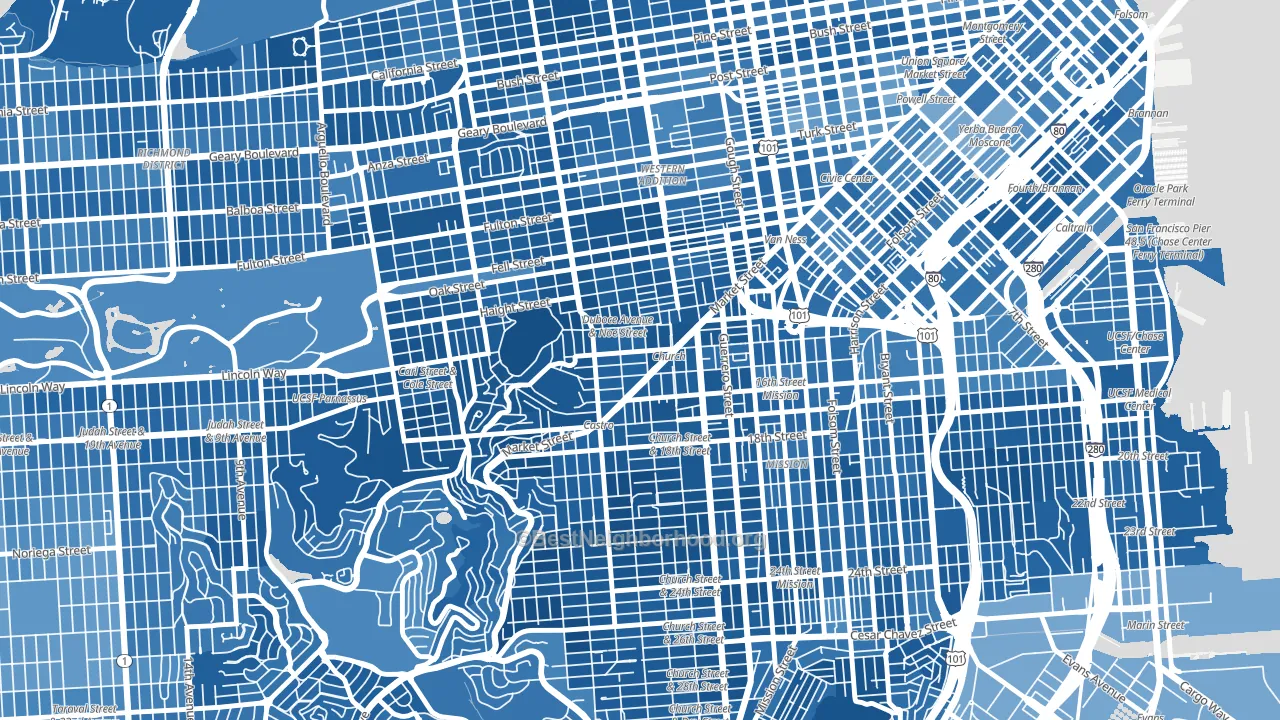 Duboce Triangle, San Francisco, CA block-group political-lean map