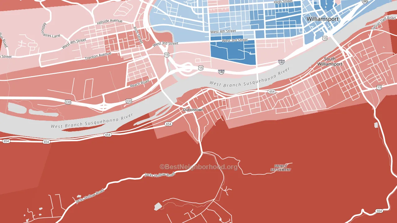 Duboistown, PA block-group political-lean map
