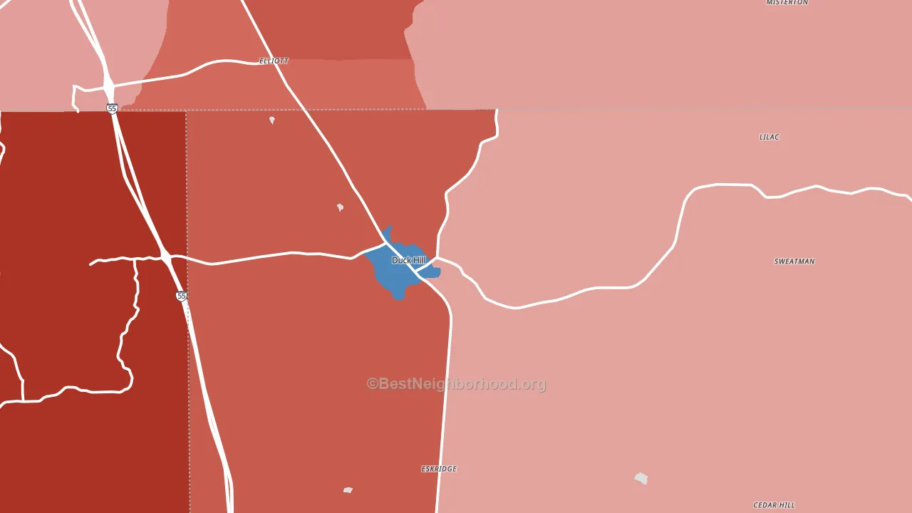 Duck Hill, MS block-group political-lean map