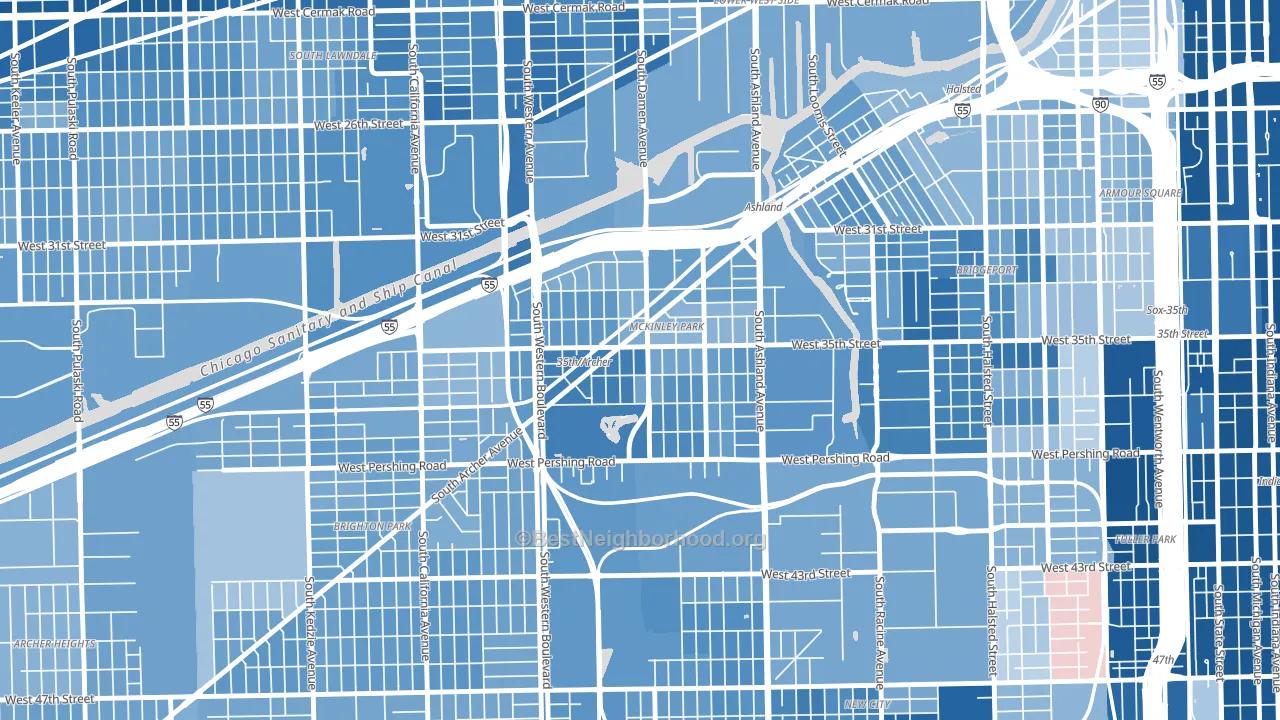 Ducktown, Chicago, IL block-group political-lean map
