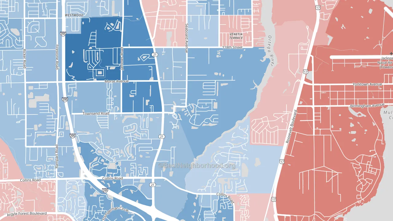 Duclay Forest, Jacksonville, FL block-group political-lean map