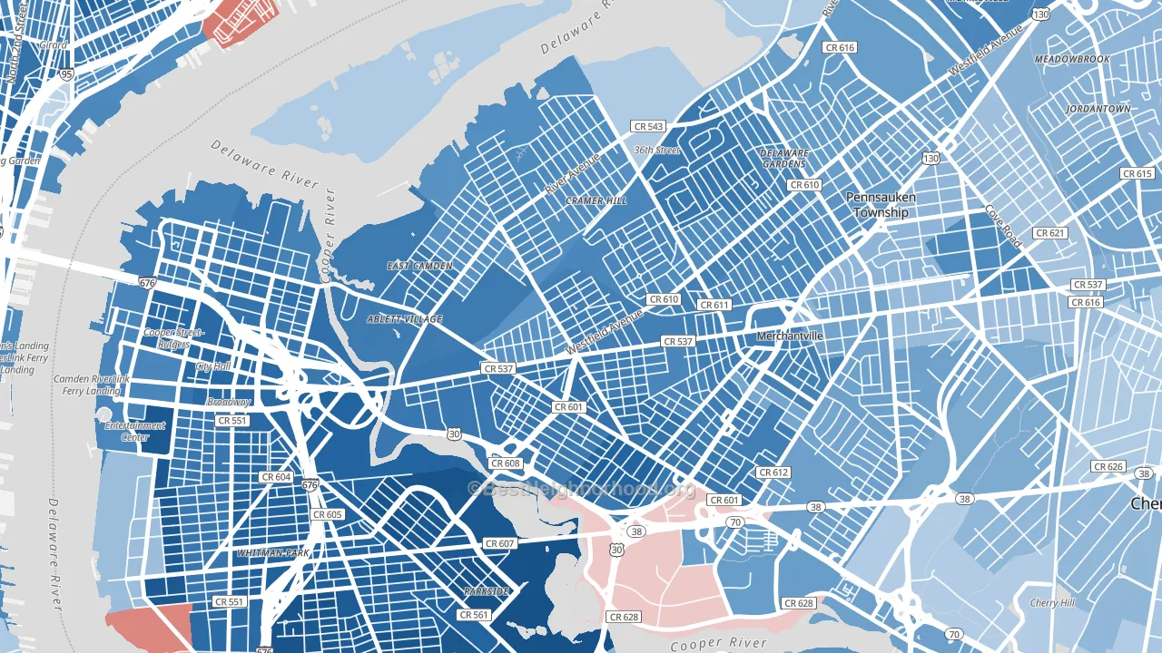 Dudley, Camden, NJ block-group political-lean map
