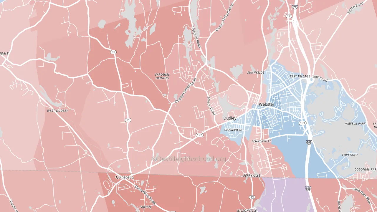 Dudley, MA block-group political-lean map