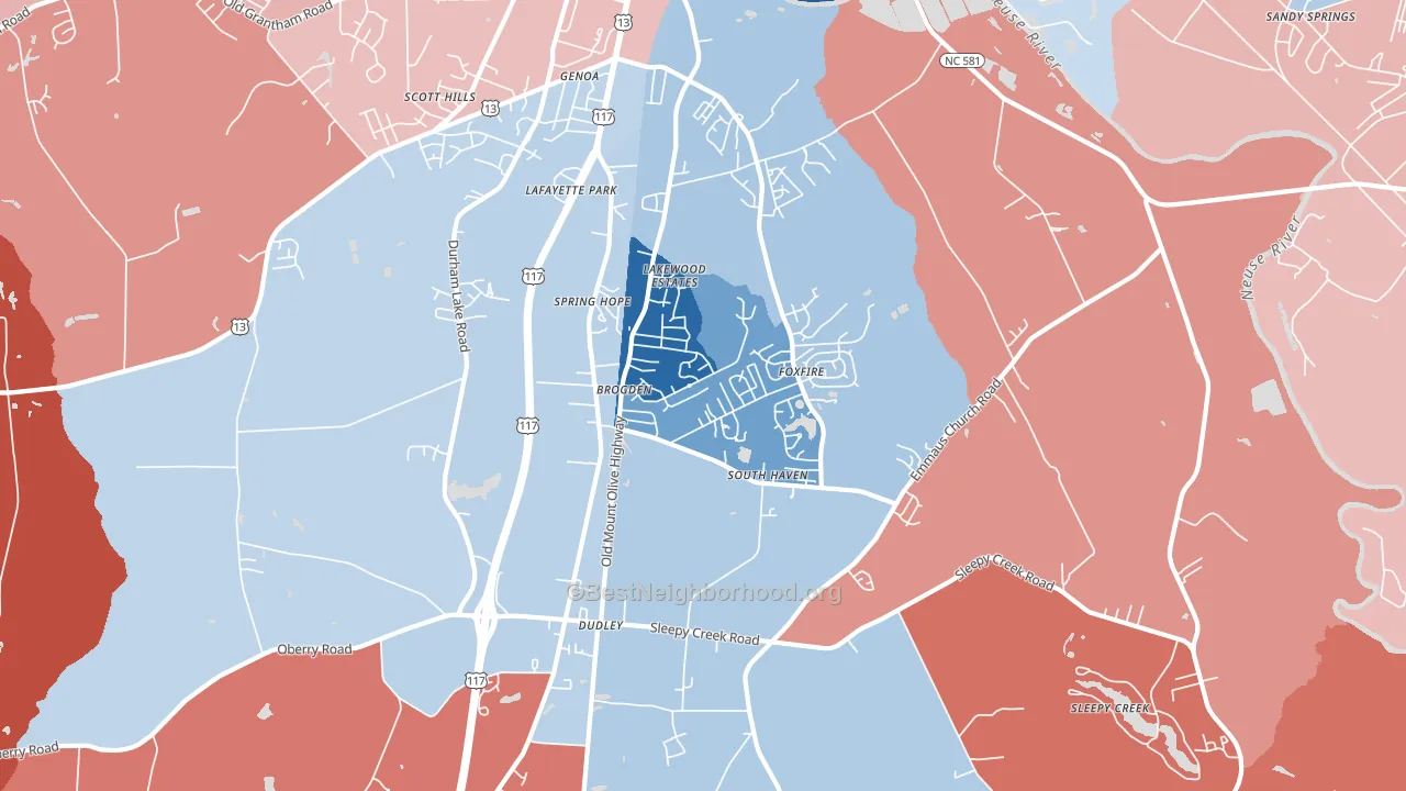 Dudley, NC block-group political-lean map