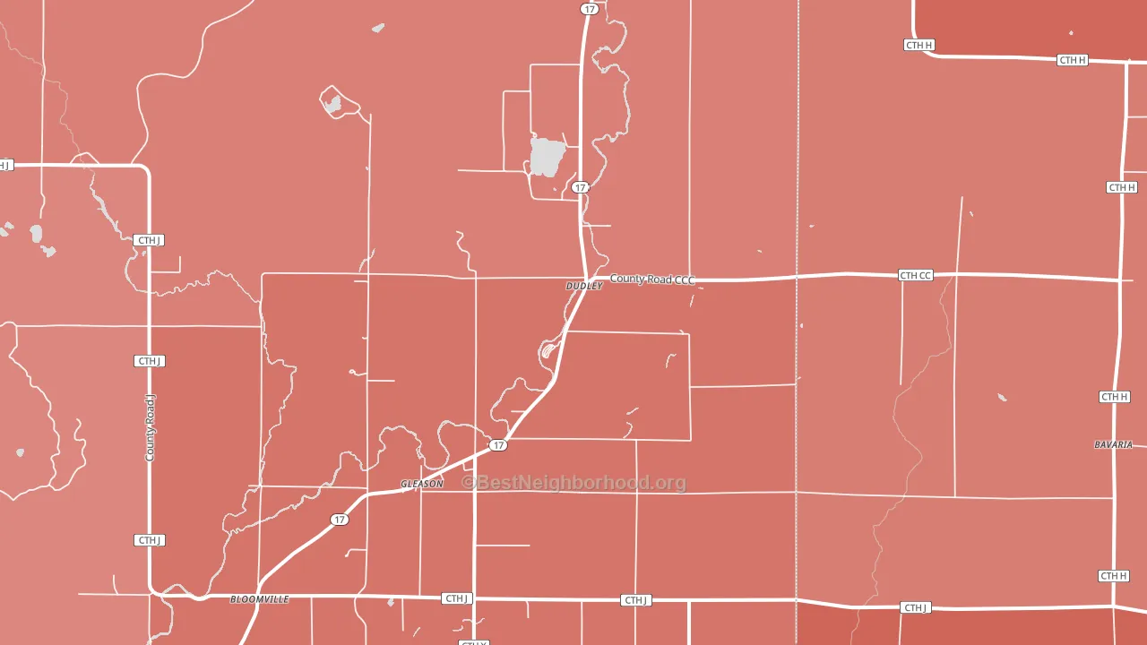 Dudley, WI block-group political-lean map