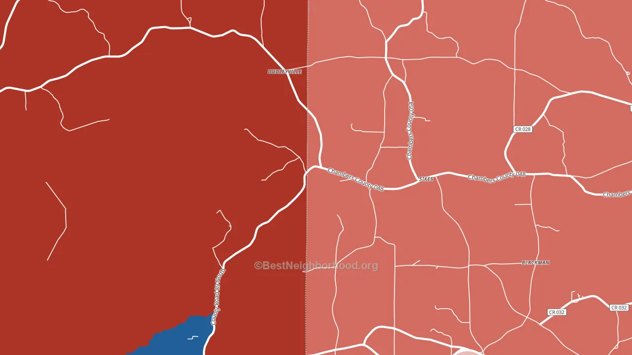 Dudleyville, AL block-group political-lean map