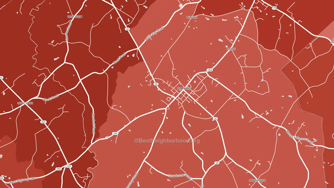 Due West, SC block-group political-lean map