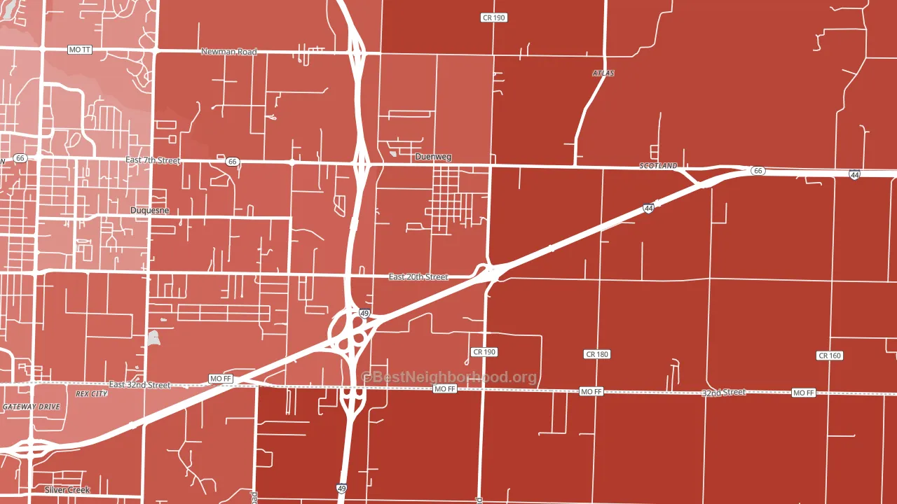 Duenweg, MO block-group political-lean map