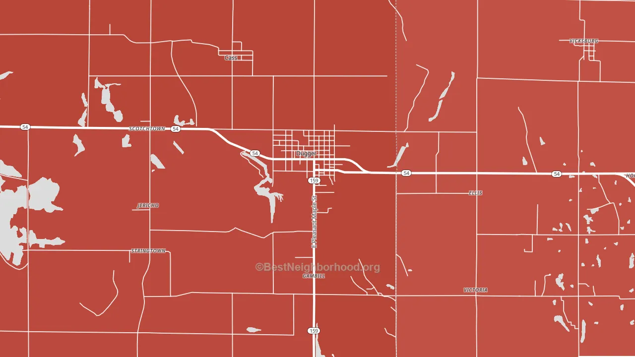 Dugger, IN block-group political-lean map