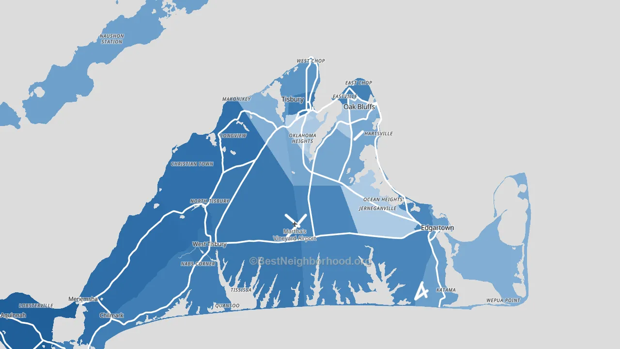 Dukes County, MA block-group political-lean map