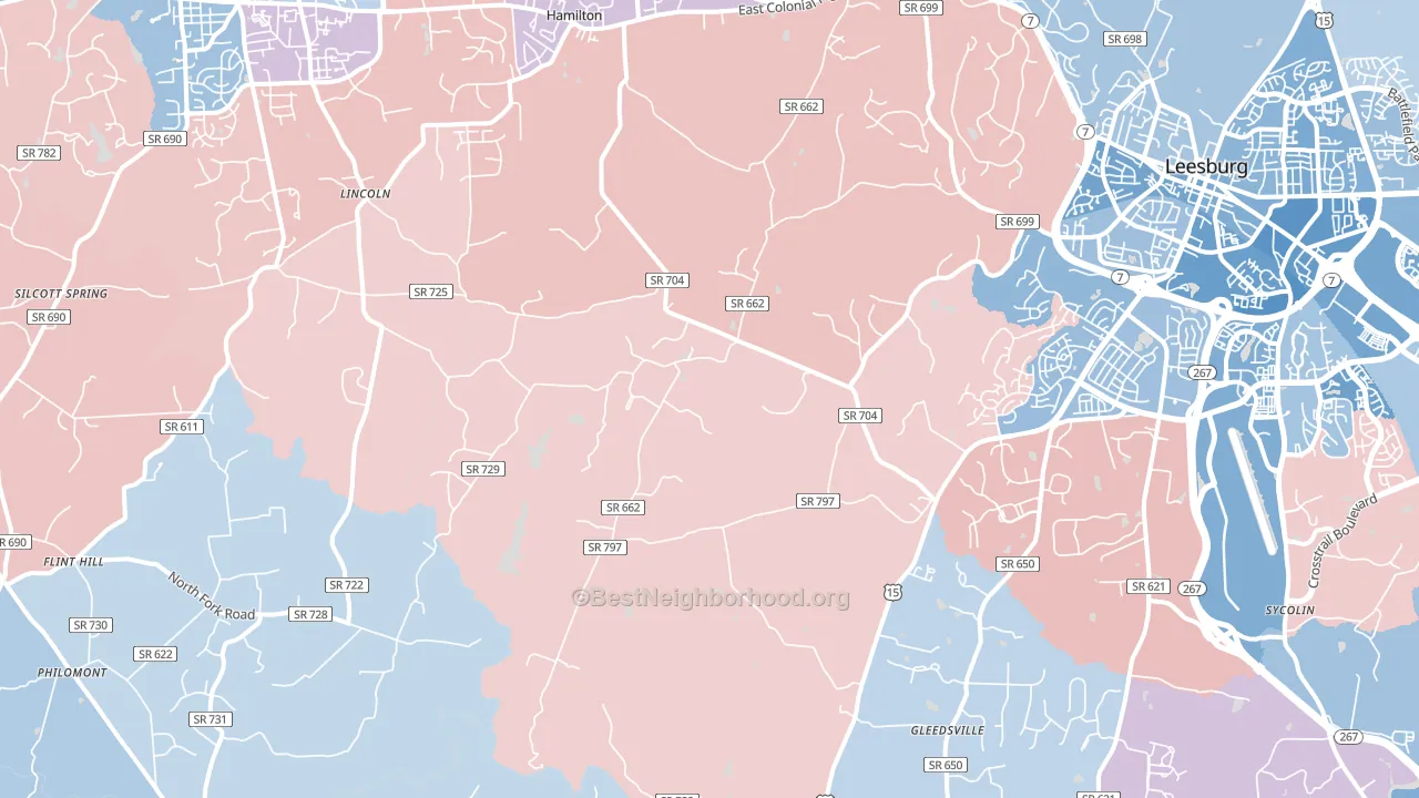 Dulles, VA block-group political-lean map