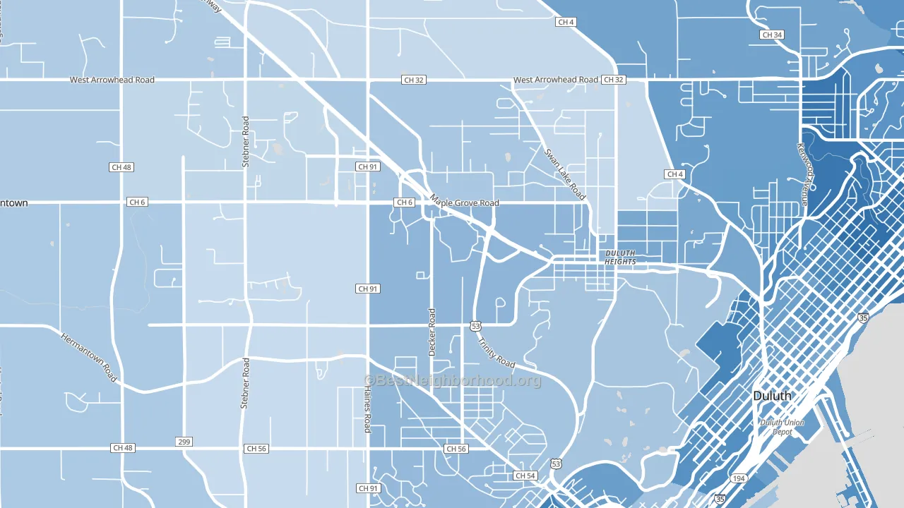 Duluth Heights, Duluth, MN block-group political-lean map