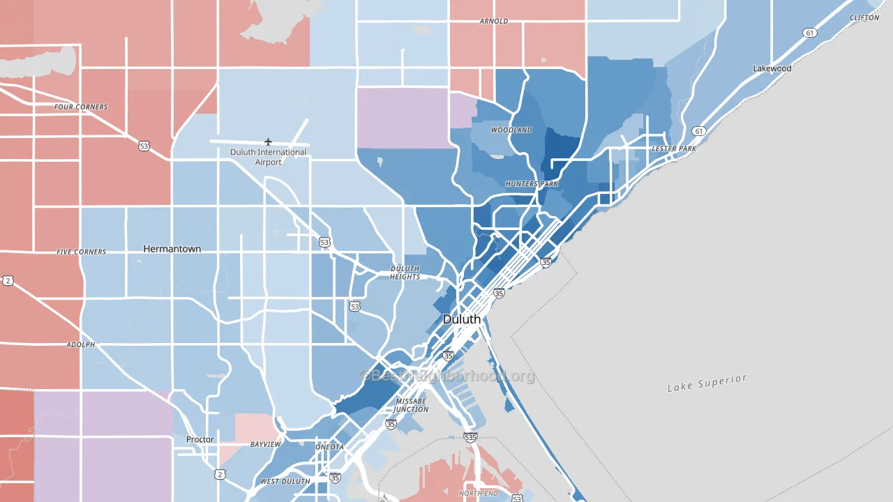 Duluth, MN block-group political-lean map