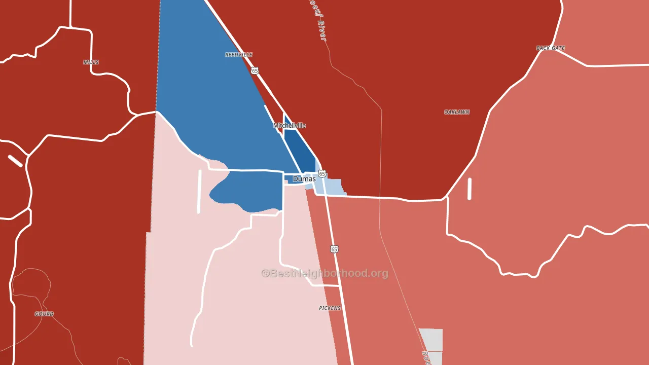 Dumas, AR block-group political-lean map