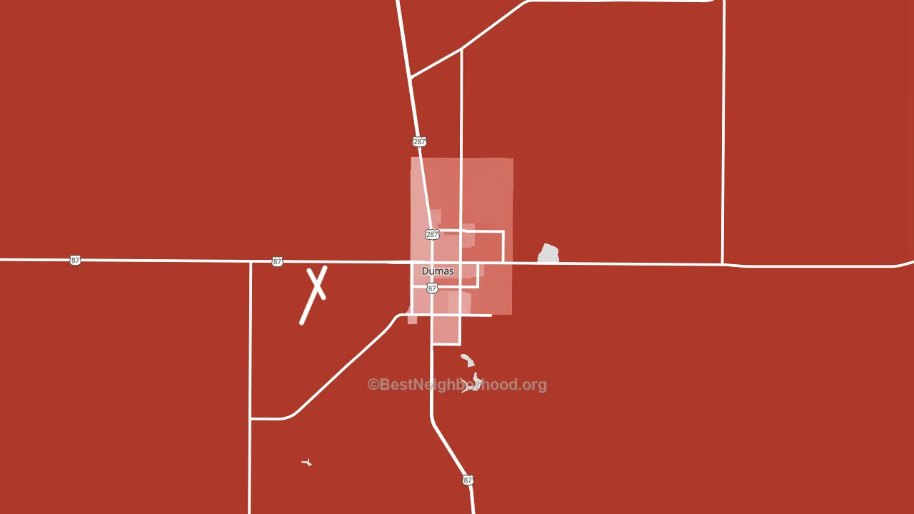 Dumas, TX block-group political-lean map