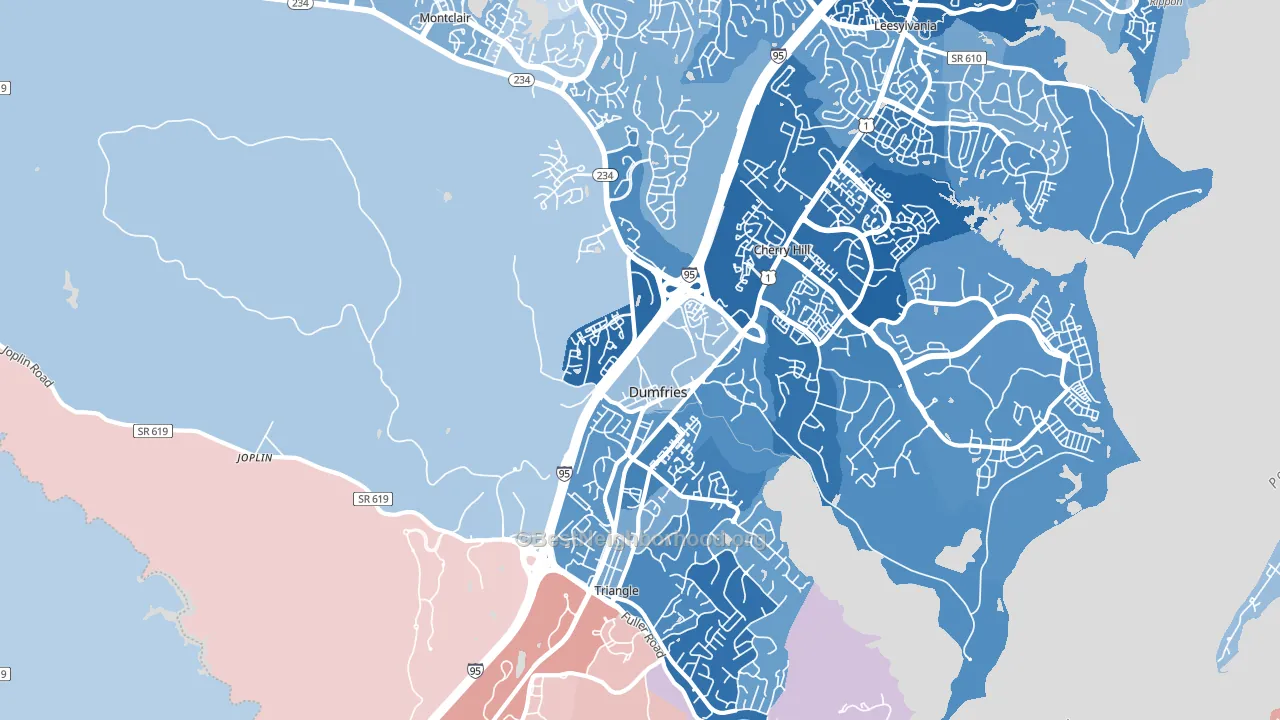 Dumfries, VA block-group political-lean map