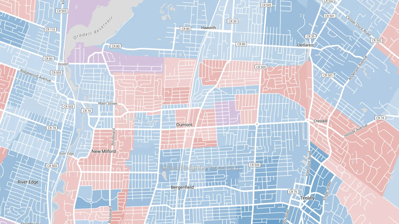 Dumont, NJ block-group political-lean map