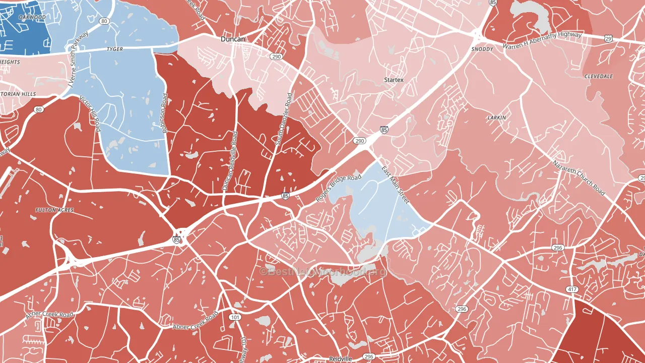 Duncan, SC block-group political-lean map