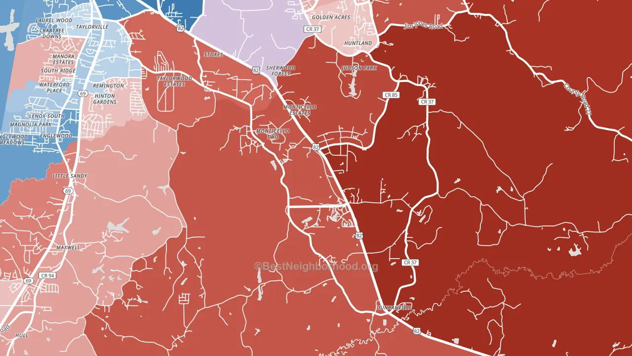 Duncanville, AL block-group political-lean map