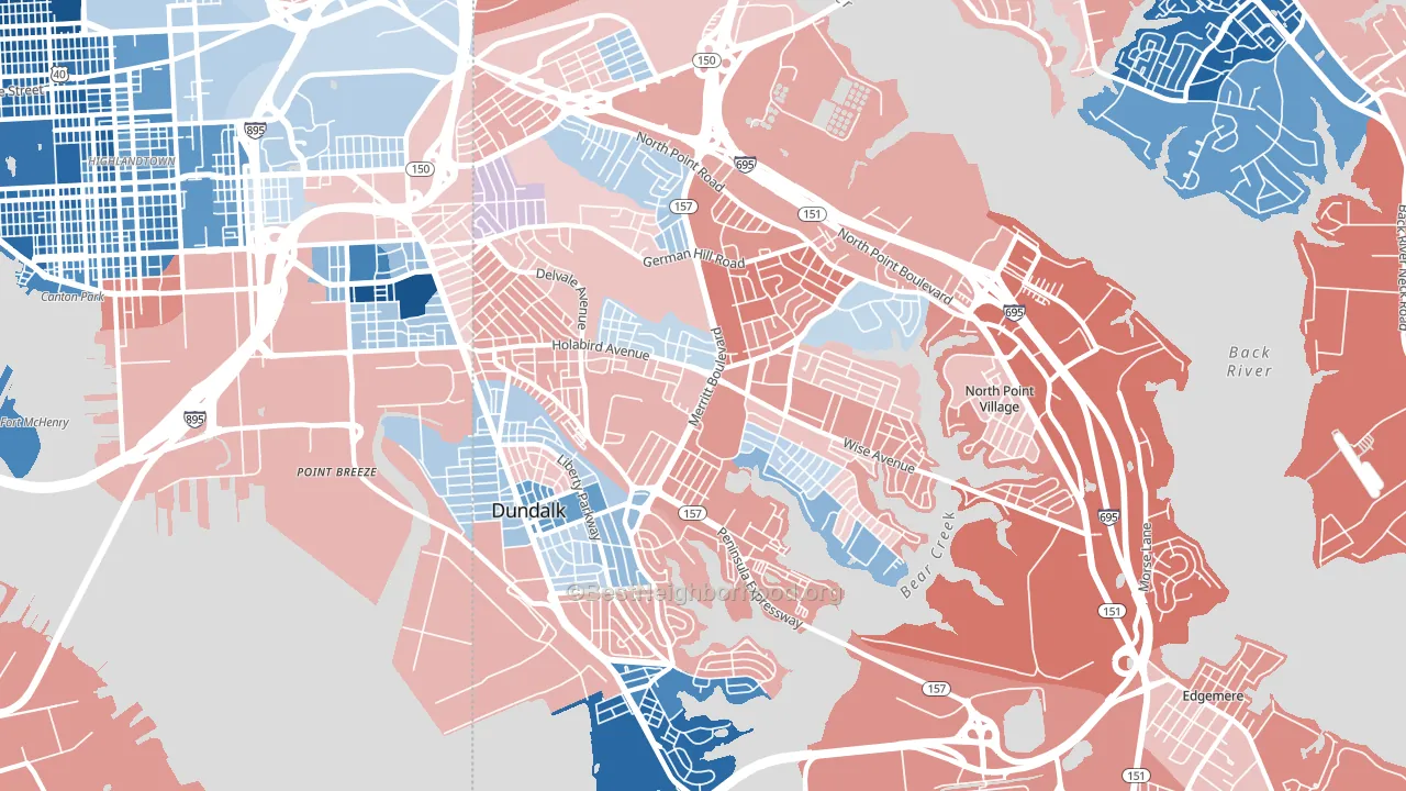 Dundalk, MD block-group political-lean map
