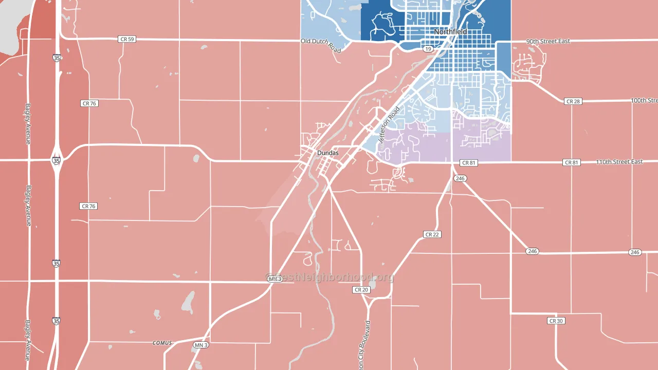 Dundas, MN block-group political-lean map