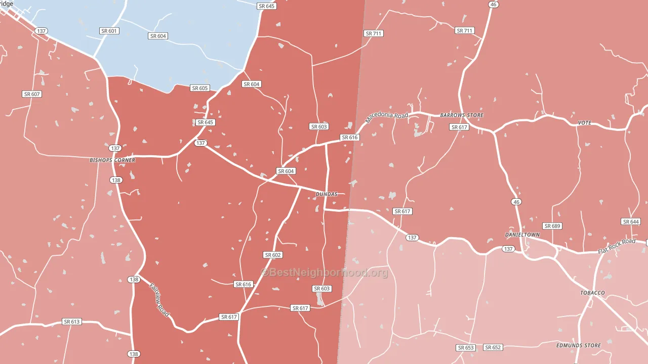 Dundas, VA block-group political-lean map