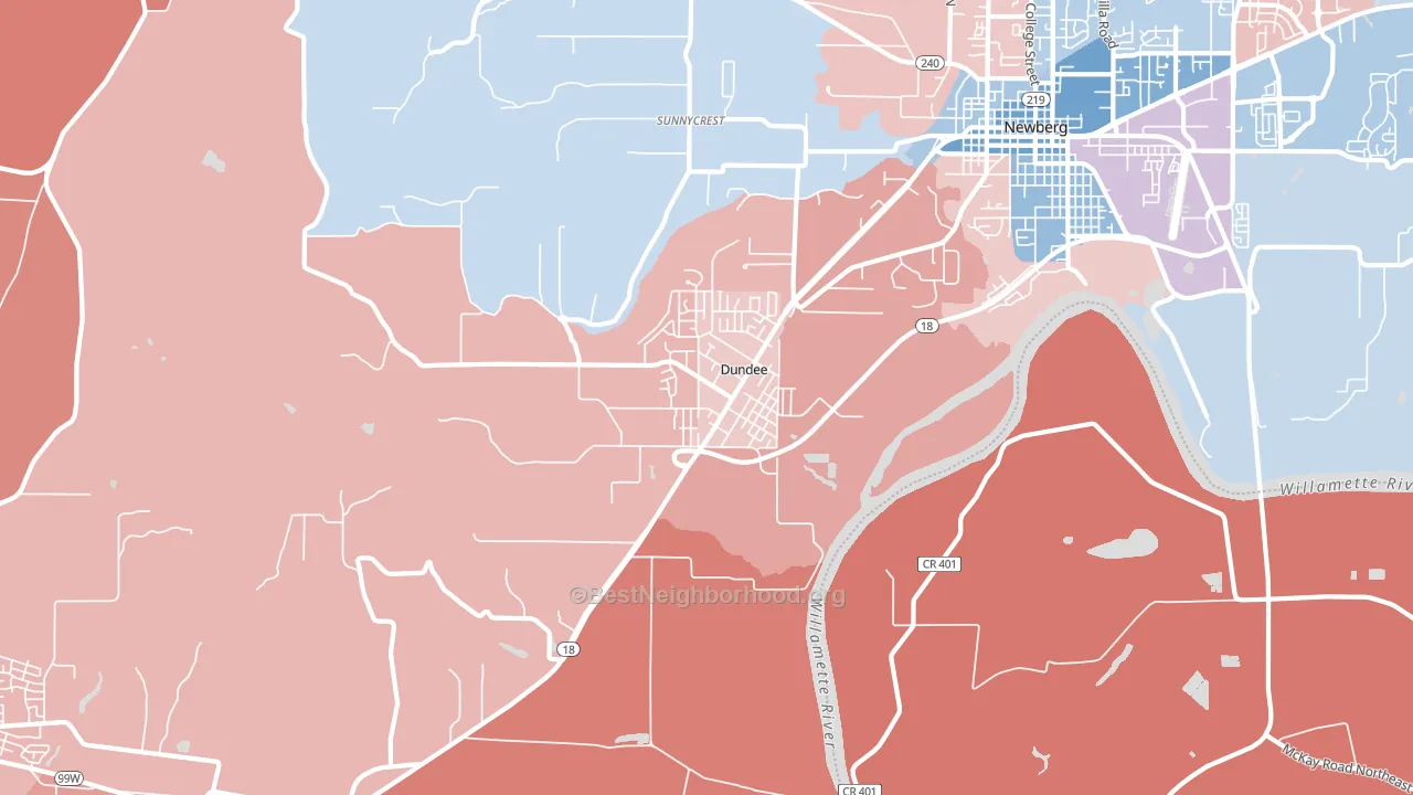 Dundee, OR block-group political-lean map