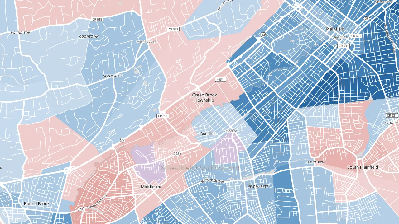 Dunellen, NJ block-group political-lean map