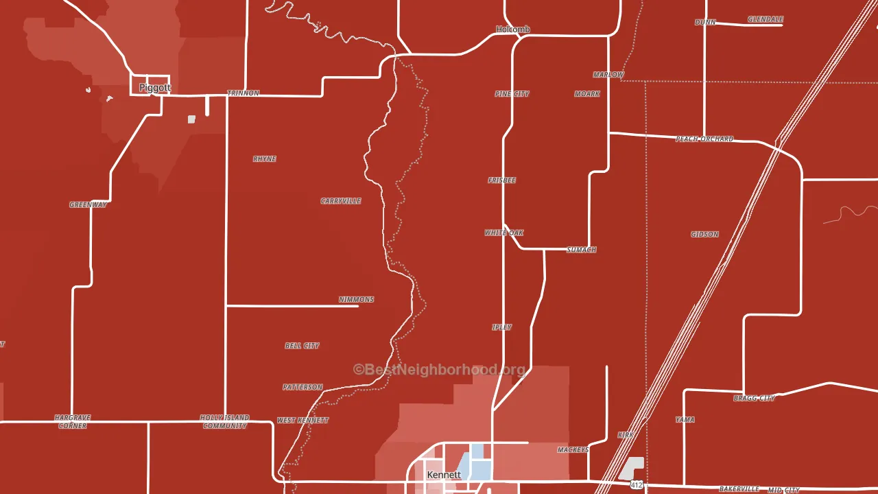 Dunklin County, MO block-group political-lean map