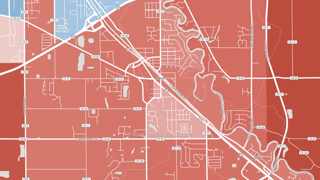 Dunlap, IN block-group political-lean map