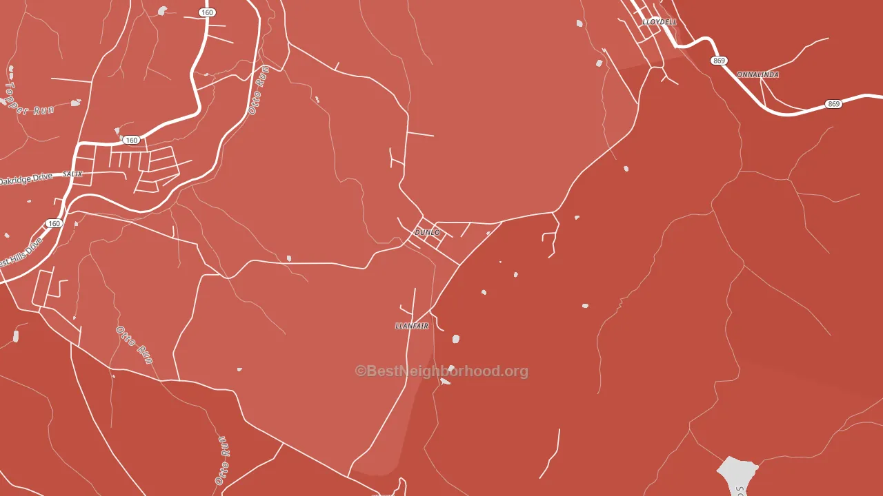 Dunlo, PA block-group political-lean map