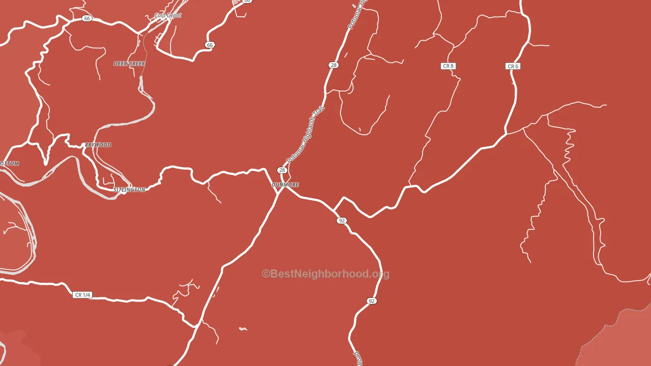 Dunmore, WV block-group political-lean map