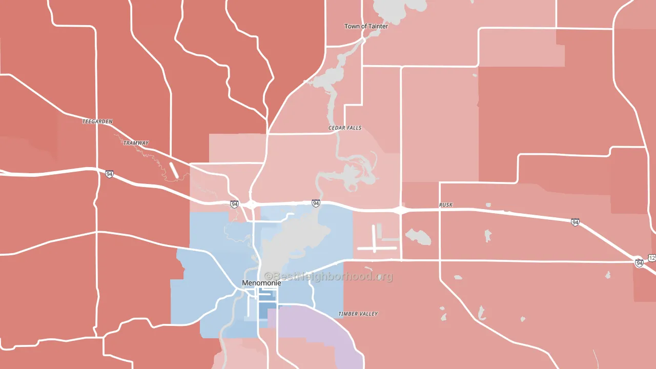Dunn County, WI block-group political-lean map
