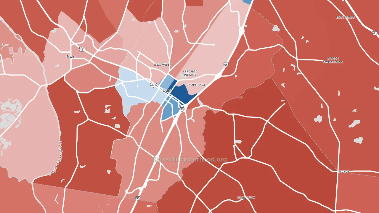 Dunn, NC block-group political-lean map