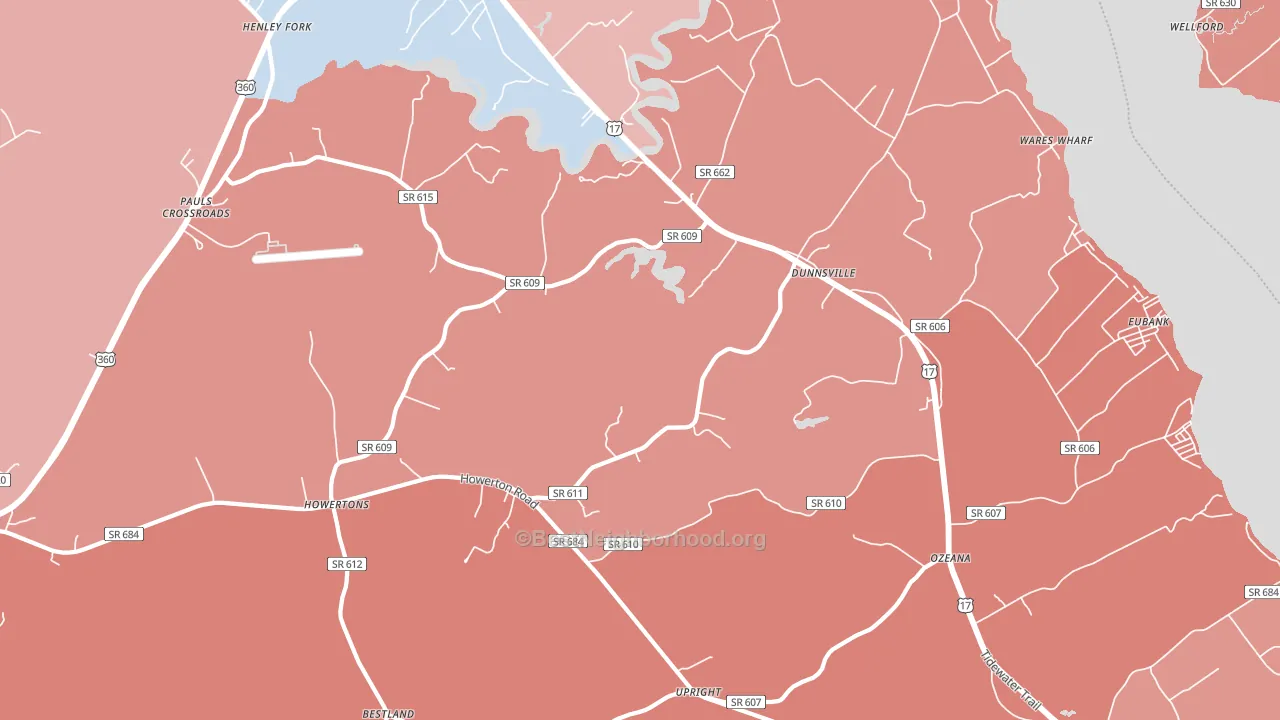Dunnsville, VA block-group political-lean map