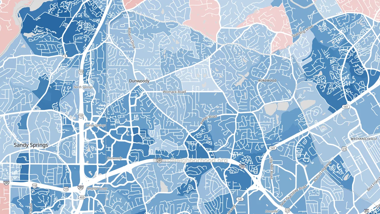 Dunwoody, GA block-group political-lean map