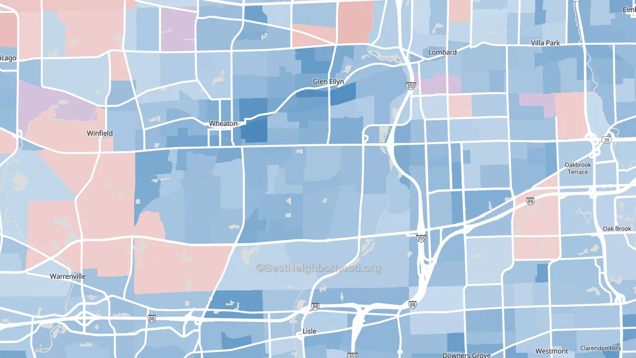 DuPage County, IL block-group political-lean map