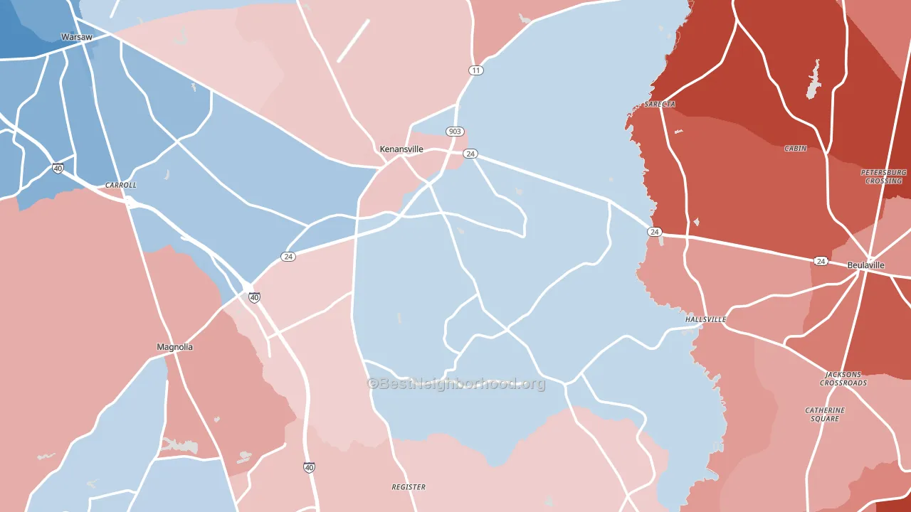 Duplin County, NC block-group political-lean map