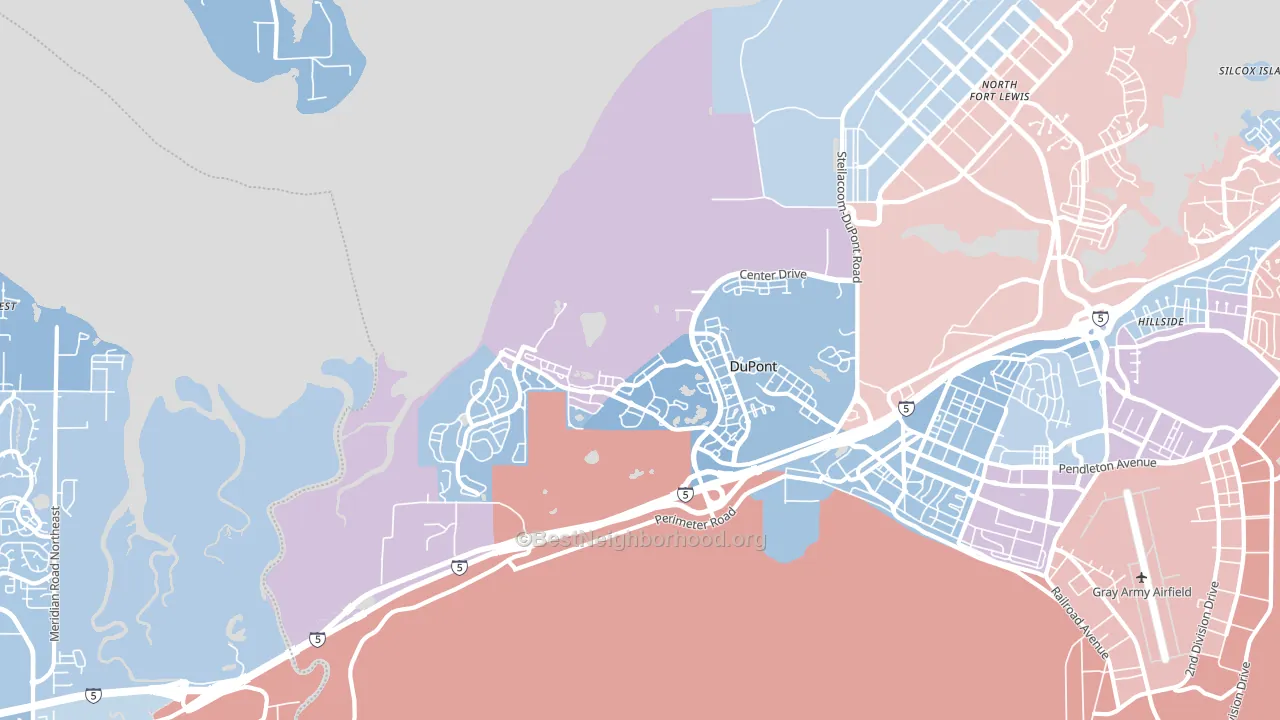 Dupont, WA block-group political-lean map