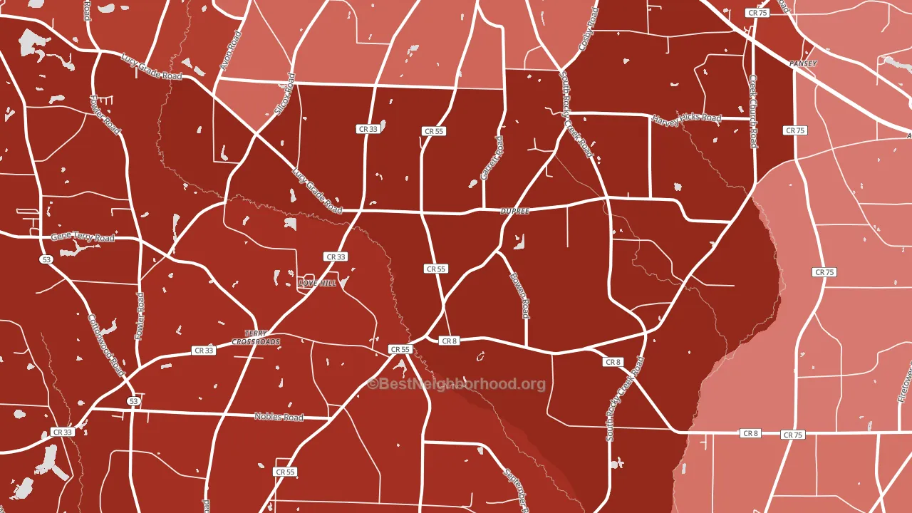 Dupree, AL block-group political-lean map