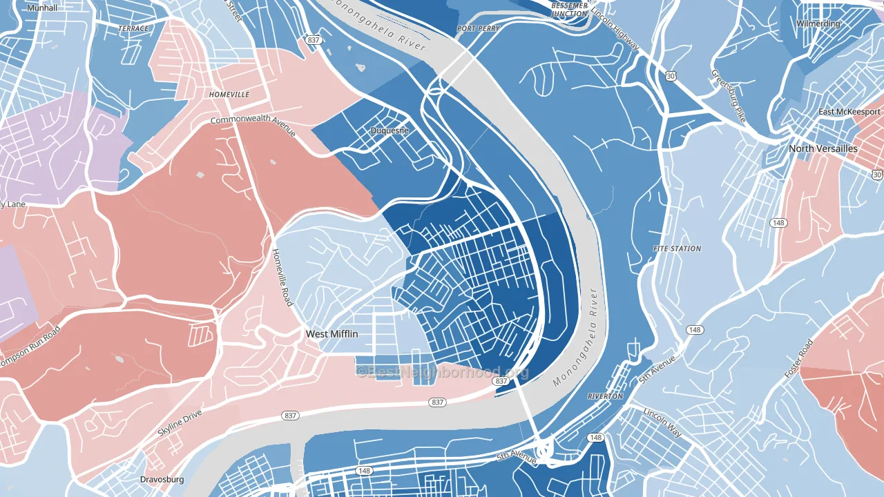 Duquesne, PA block-group political-lean map