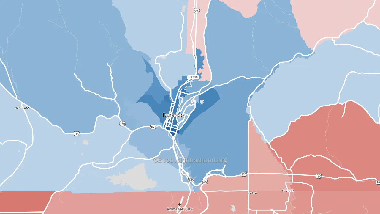 Durango, CO block-group political-lean map